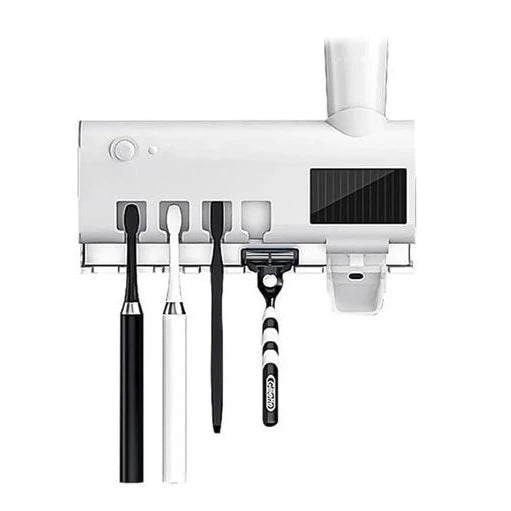 Suporte Esterilizador de Escova de Dentes com Luz UV e Dispenser Automático de Pasta