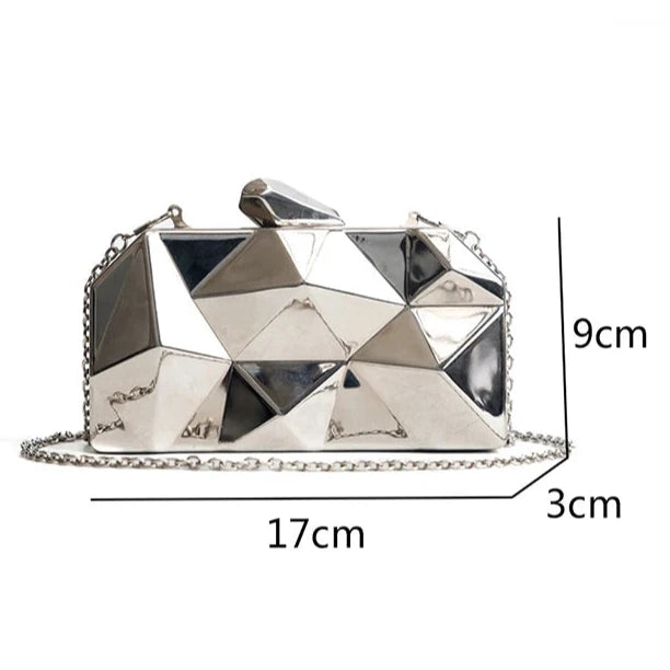 Bolsa Feminina Geométrica de Metal – Clutch para Festas e Eventos