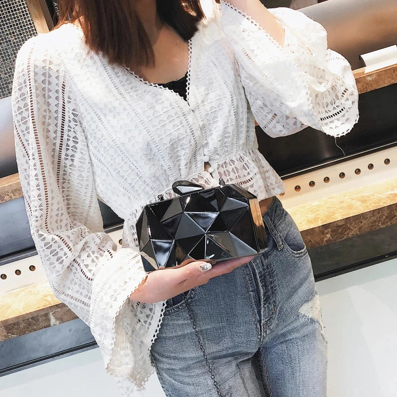 Bolsa Feminina Geométrica de Metal – Clutch para Festas e Eventos