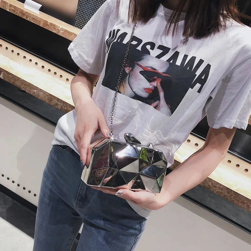 Bolsa Feminina Geométrica de Metal – Clutch para Festas e Eventos