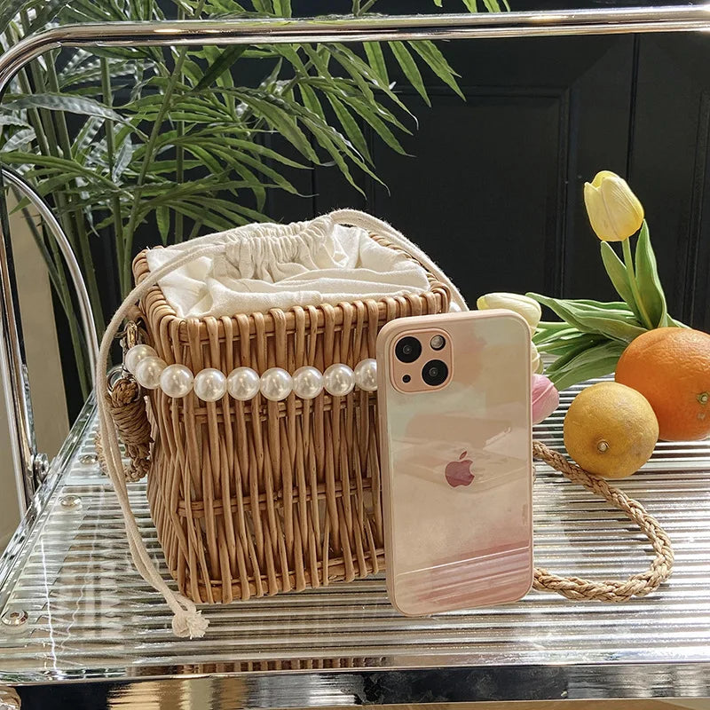 Bolsa de Palha – Estilo Praia com Detalhes em Pérolas