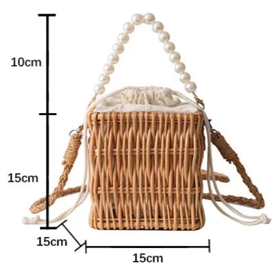 Bolsa de Palha – Estilo Praia com Detalhes em Pérolas