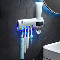 Suporte Esterilizador de Escova de Dentes com Luz UV e Dispenser Automático de Pasta
