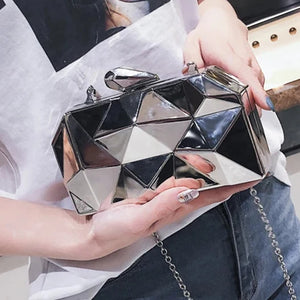 Bolsa Feminina Geométrica de Metal – Clutch para Festas e Eventos