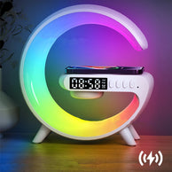 Carregador Sem Fio Multifuncional com Luz RGB – Base de Carregamento Rápido com Relógio Despertador e Caixa de Som